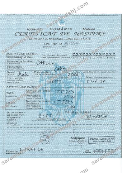 Romania birth certificate